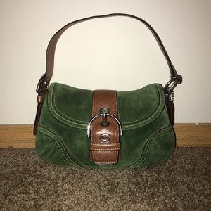 COACH Hampton Forest Green Suede Purse Bag